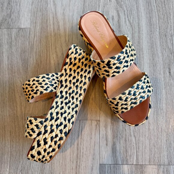 Robert Clergerie Straw Platform Sandals Black/Tan Size 39 - Picture 1 of 6